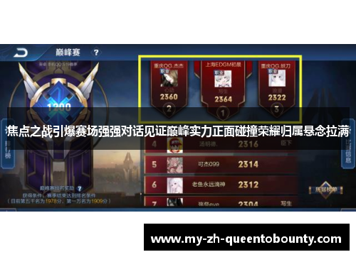 焦点之战引爆赛场强强对话见证巅峰实力正面碰撞荣耀归属悬念拉满